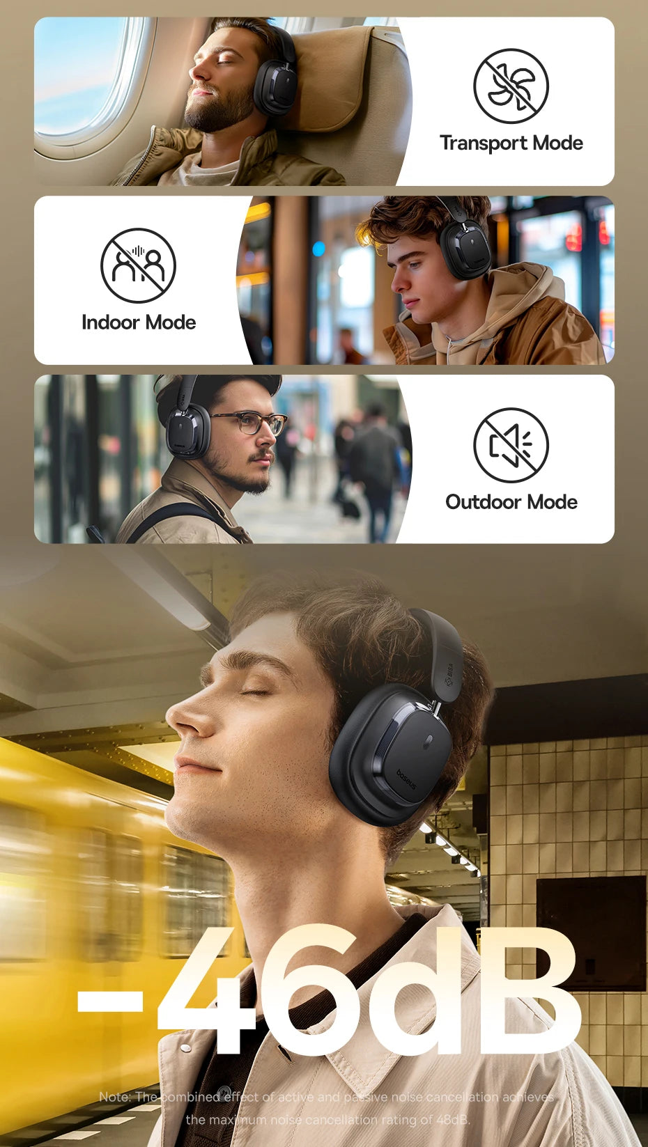 Baseus Bowie 10 Max Wireless Headphones 46dB Hybrid Active Noise Cancellation Earphones Bluetooth 5.4 Hi-Res LHDC 120H Headsets