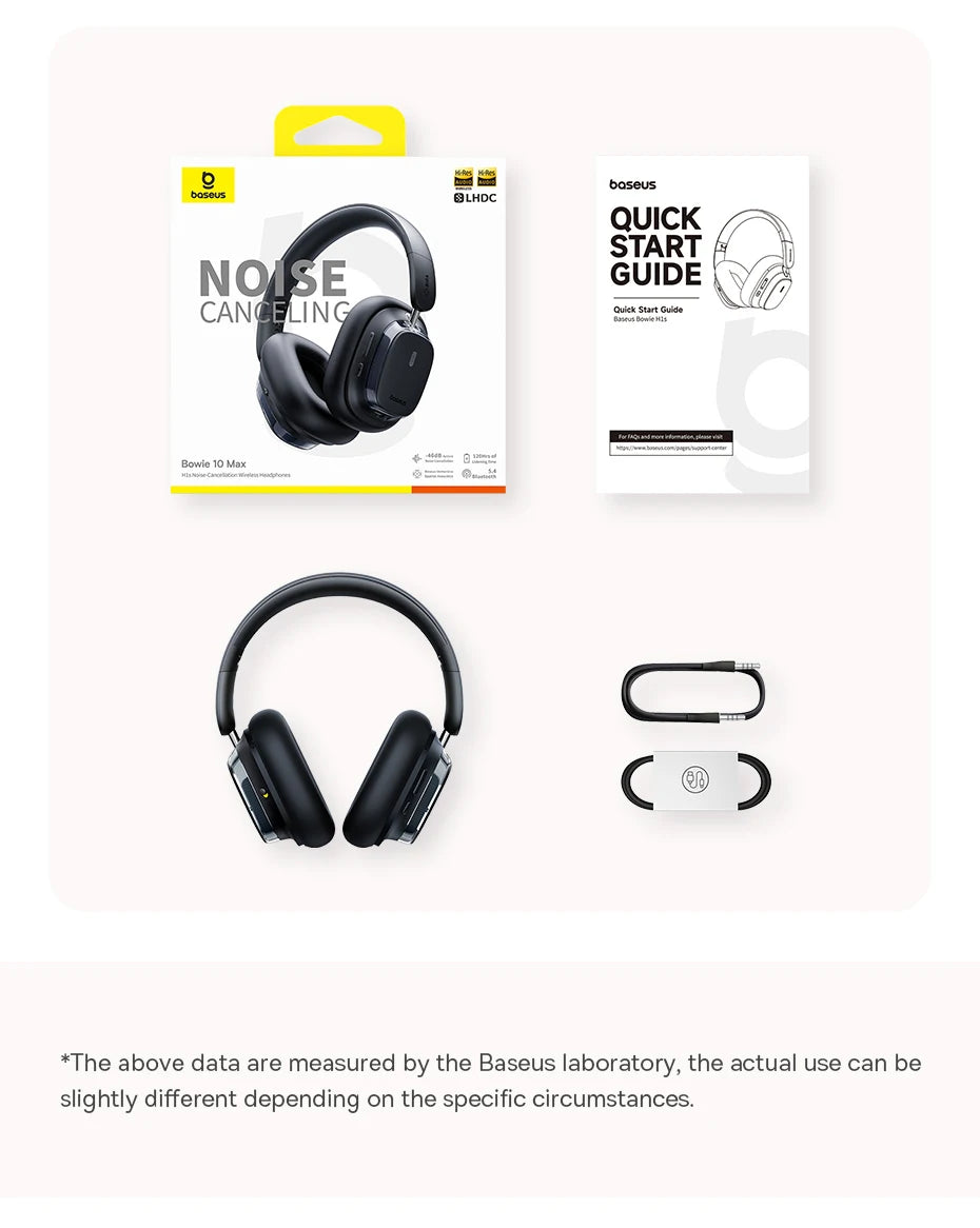 Baseus Bowie 10 Max Wireless Headphones 46dB Hybrid Active Noise Cancellation Earphones Bluetooth 5.4 Hi-Res LHDC 120H Headsets