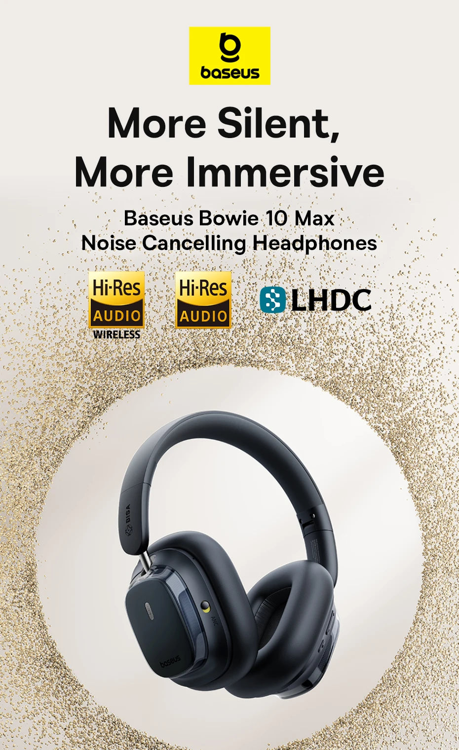 Baseus Bowie 10 Max Wireless Headphones 46dB Hybrid Active Noise Cancellation Earphones Bluetooth 5.4 Hi-Res LHDC 120H Headsets