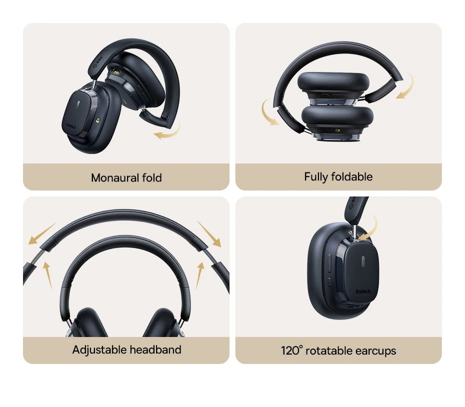 Baseus Bowie 10 Max Wireless Headphones 46dB Hybrid Active Noise Cancellation Earphones Bluetooth 5.4 Hi-Res LHDC 120H Headsets